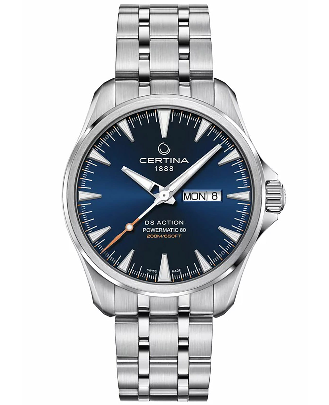Certina Certina DS Action Day-Date C032.430.11.041.00 DS Action C0324301104100 механические мужские часы синий циферблат, браслет нержавеющая сталь — вид спереди