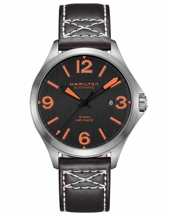Hamilton Hamilton Khaki Aviation Air Race H76535731  H76535731 механические мужские часы черный циферблат, браслет кожаный — вид спереди