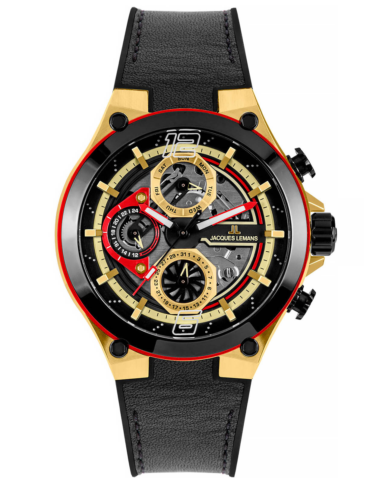 Jacques Lemans Jacques Lemans Sport 1-2150C  1-2150C кварцевые мужские часы  циферблат, браслет кожаный — вид спереди