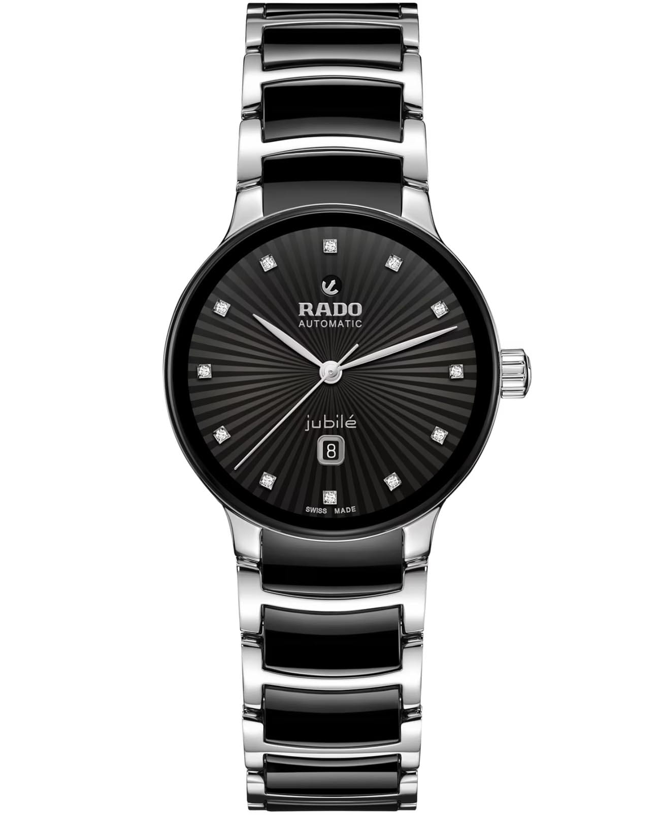 Rado Rado Centrix Automatic Diamonds R30020742 Automatic R30020742 механические женские часы черный циферблат, браслет высокотехнологичная керамика + нержавеющая сталь с pvd покрытием — вид спереди