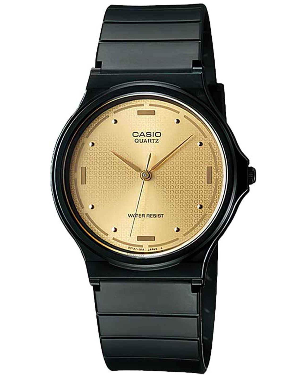 Casio Casio Collection MQ-76-9ALDF (MQ-76-9AL)  MQ-76-9A кварцевые мужские часы золотой циферблат, браслет пластик — вид спереди