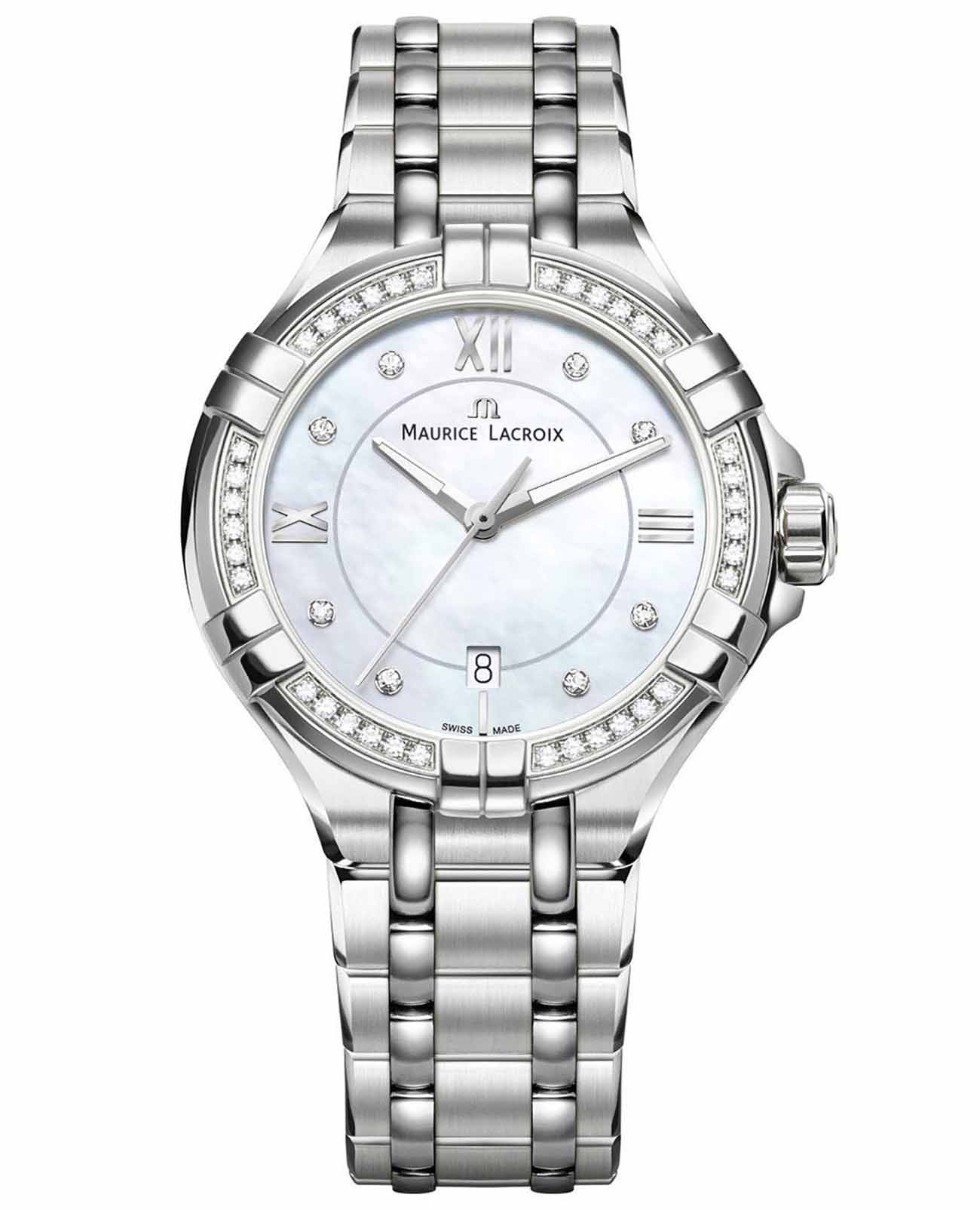 Maurice Lacroix Maurice Lacroix Aikon Date AI1004-SD502-170-1  AI1004-SD502-170-1 кварцевые женские часы перламутровый циферблат, браслет нержавеющая сталь — вид спереди