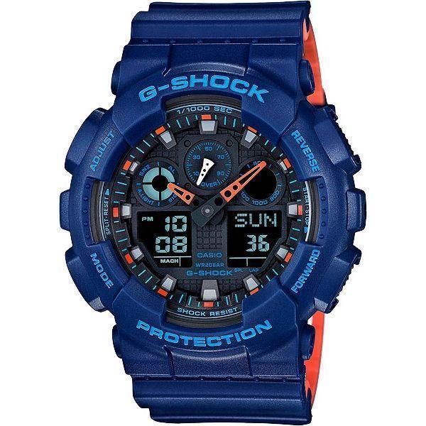 Casio Casio G-Shock GA-100L-2A GA-100 GA-100L-2A электронные мужские часы черный циферблат, браслет пластик — вид спереди