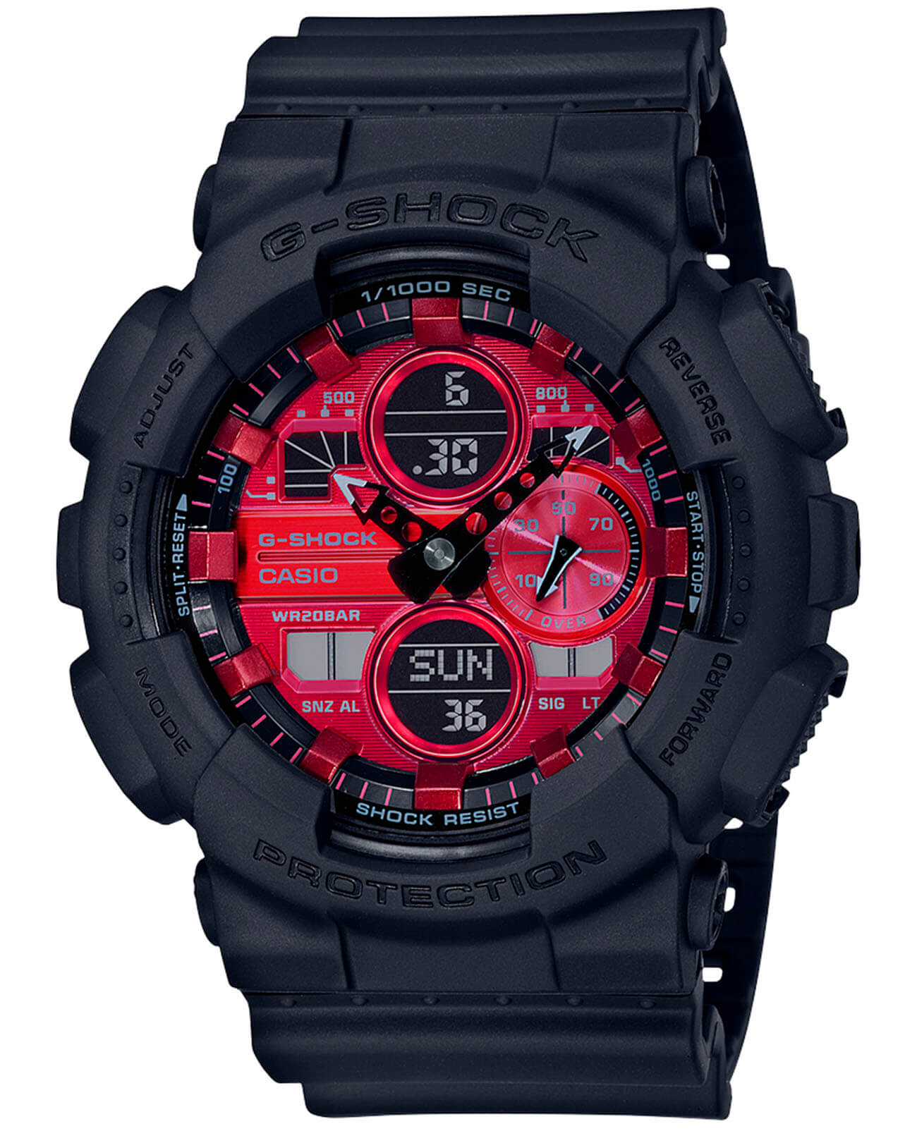 Casio Casio G-Shock GA-140AR-1A GA GA-140AR-1A электронные мужские часы красный циферблат, браслет пластик — вид спереди