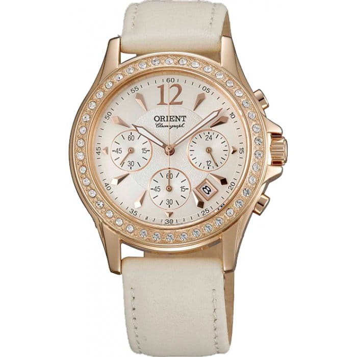 Orient Orient TW00002W (STW00002W)  STW00002W кварцевые женские часы бежевый циферблат, браслет кожаный — вид спереди