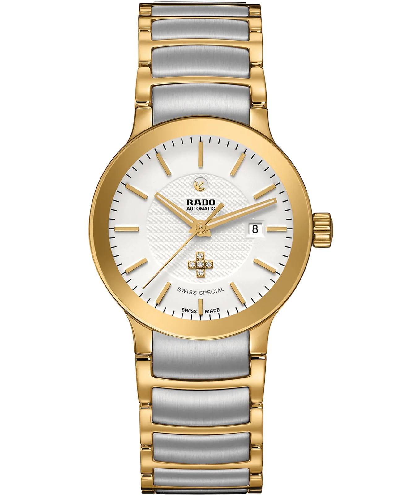 Rado Rado Centrix Automatic Diamonds R30080703 Automatic R30080703 механические женские часы белый циферблат, браслет нержавеющая сталь с pvd-покрытием — вид спереди