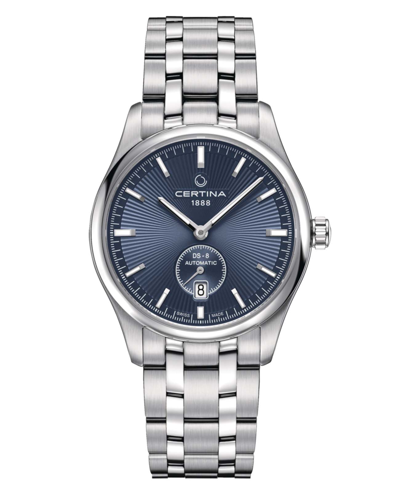 Certina Certina DS-8 C033.428.11.041.00 DS 8 C0334281104100 кварцевые мужские часы синий циферблат, браслет нержавеющая сталь — вид спереди