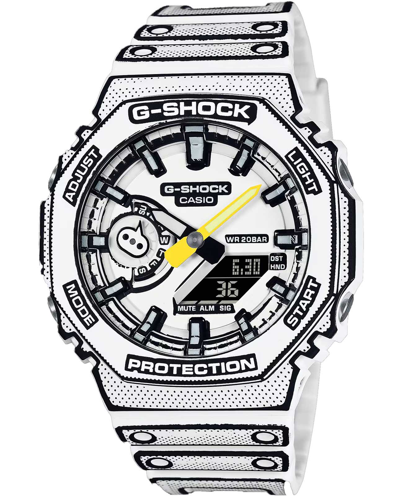 Casio Casio G-Shock GA-2100MNG-7A GA-2100 GA-2100MNG-7A электронные мужские часы белый циферблат, браслет пластик — вид спереди