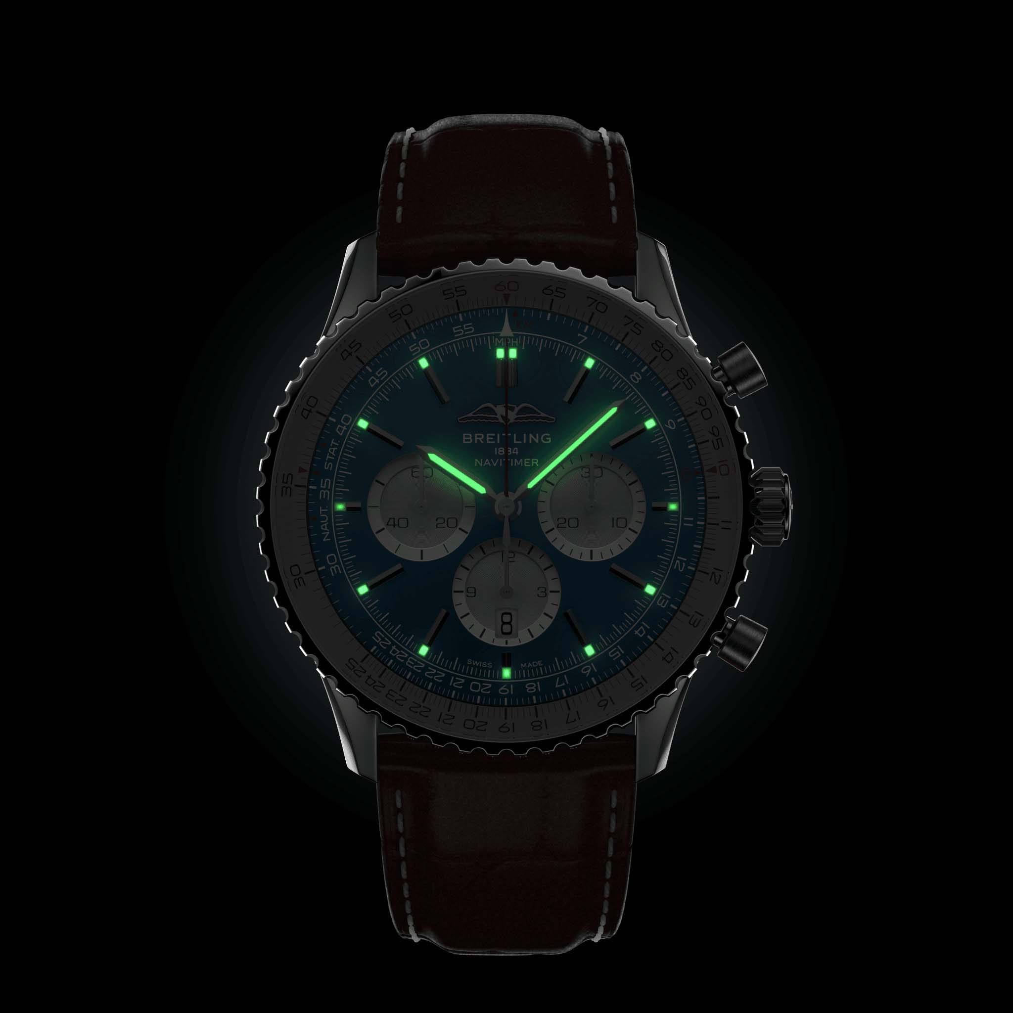 Breitling Breitling Navitimer B01 Chronograph 46 AB0137211C1P1, navitimer швейцария мужские часы на браслете кожаный боковой вид