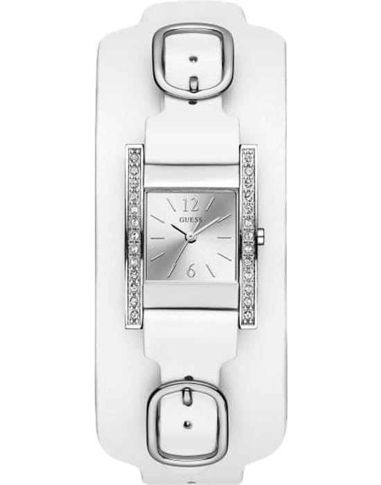 Guess GUESS W1136L1  W1136L1 кварцевые женские часы серебристый циферблат, браслет кожаный — вид спереди