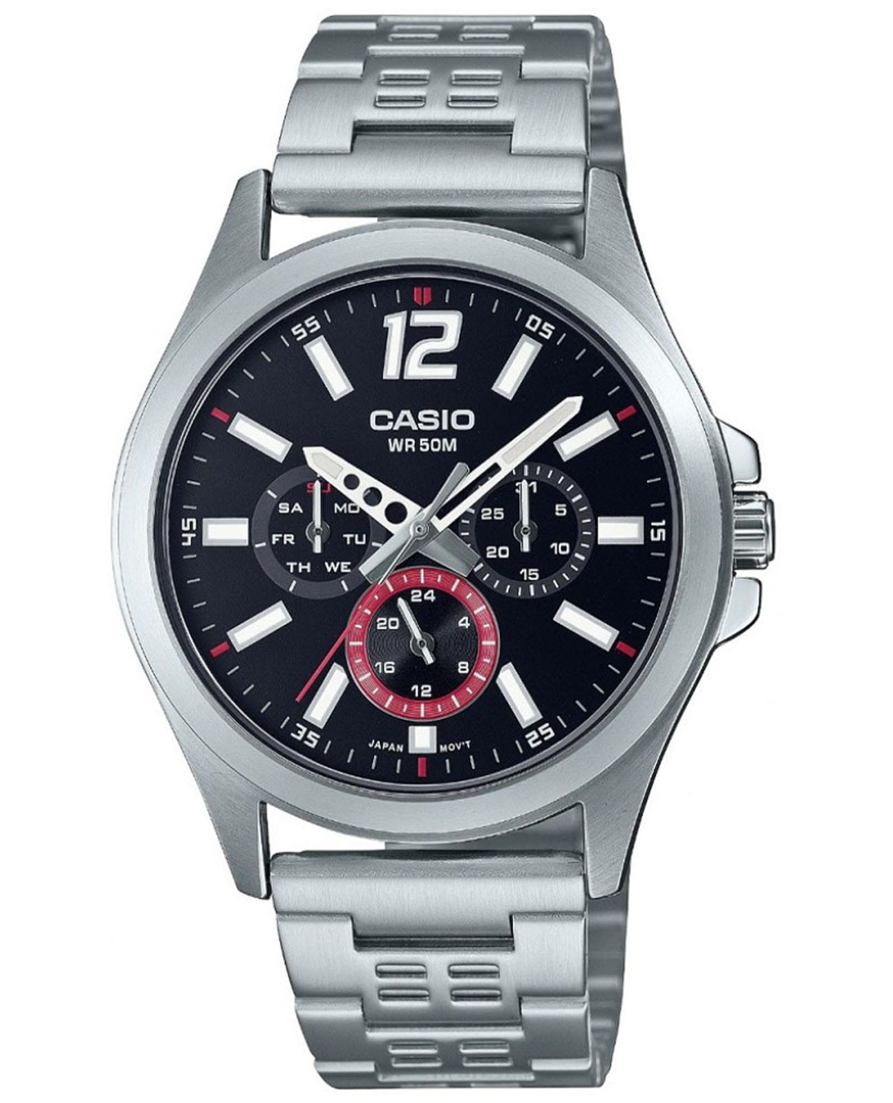 Casio Casio Collection MTP-E350D-1B  MTP-E350D-1B кварцевые мужские часы черный циферблат, браслет нержавеющая сталь — вид спереди