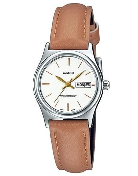 Casio Casio Collection LTP-V006L-7B2  LTP-V006L-7B2 кварцевые женские часы белый циферблат, браслет кожаный — вид спереди