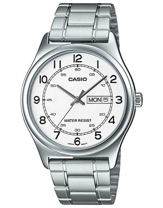 Casio Casio Collection MTP-V006D-7B2UDF (MTP-V006D-7B2)  MTP-V006D-7B2 кварцевые мужские часы белый циферблат, браслет нержавеющая сталь — вид спереди