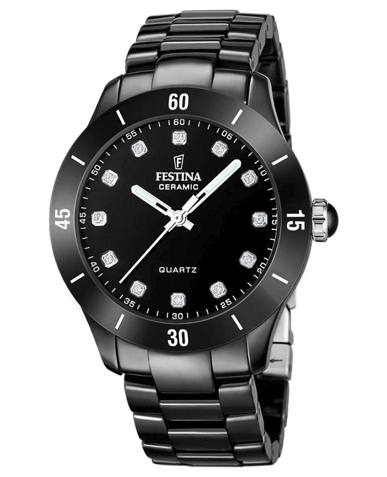 Festina Festina Ceramic F20723/2  F20723/2  кварцевые женские часы черный циферблат, браслет керамика — вид спереди