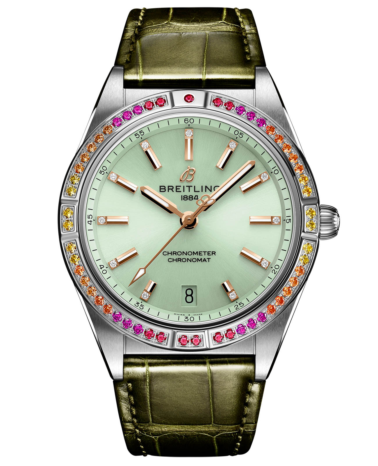 Breitling Breitling Chronomat Automatic 36 South Sea A10380611L1P1  A10380611L1P1 механические женские часы зеленый циферблат, браслет кожаный — вид спереди