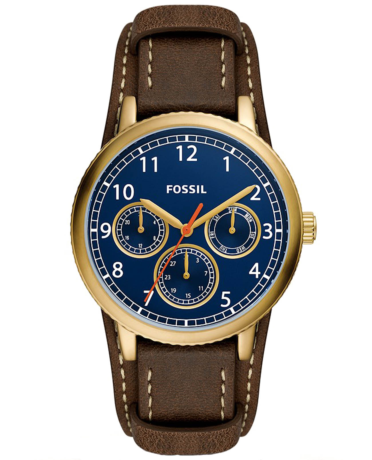 Fossil Fossil Airlift BQ2733  BQ2733 кварцевые мужские часы синий циферблат, браслет кожаный — вид спереди