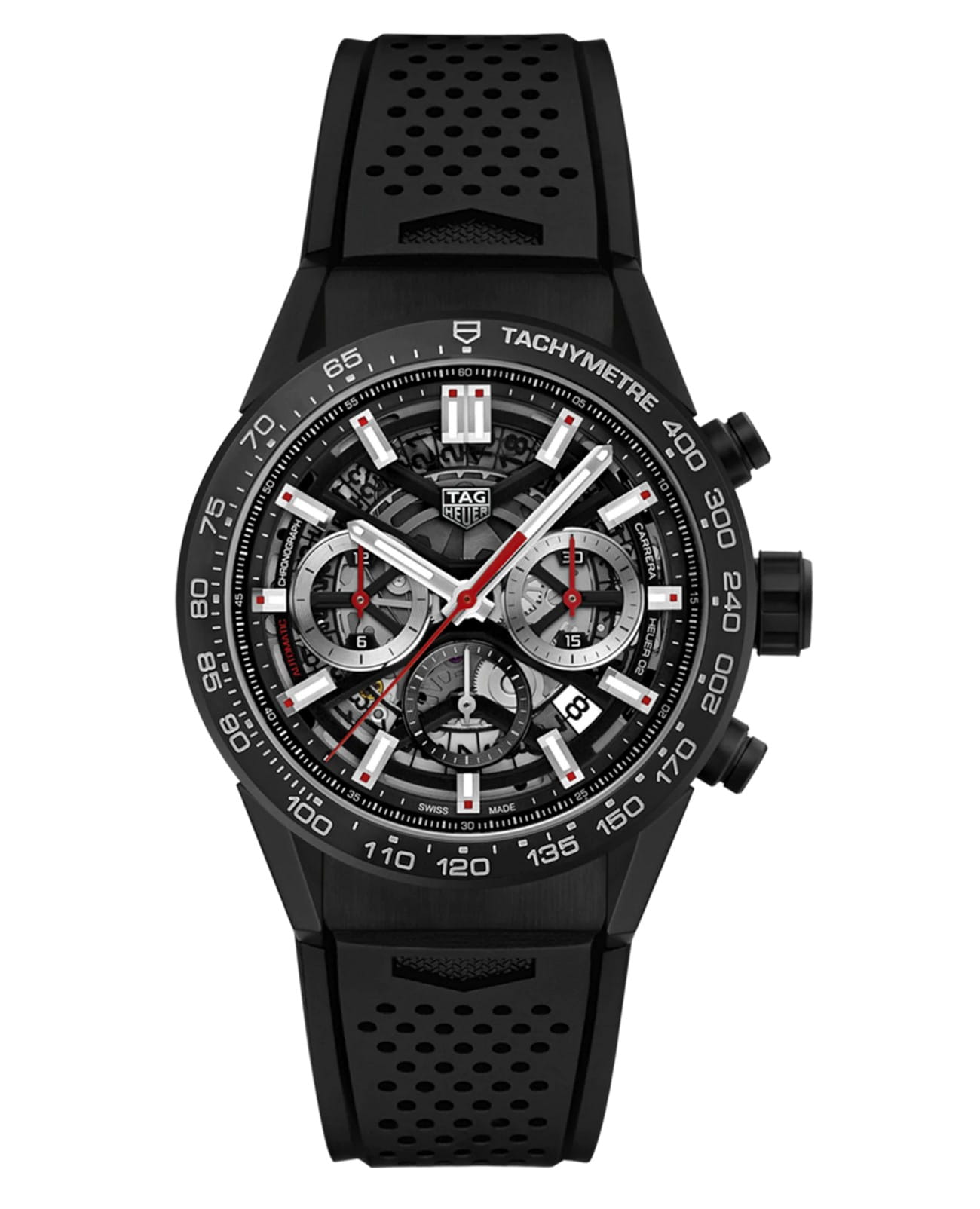 TAG Heuer TAG Heuer Carrera CBG2090.FT6145  CBG2090.FT6145 механические мужские часы черный циферблат, браслет каучук — вид спереди