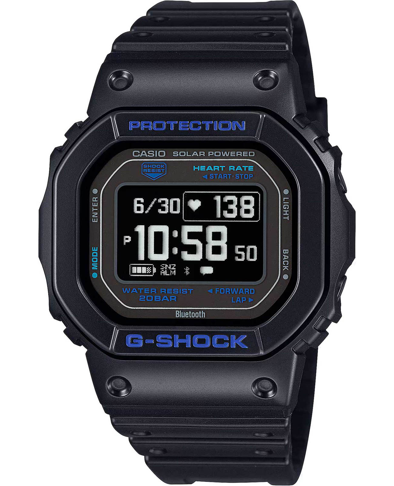 Casio Casio G-Shock DW-H5600-1A2DR (DW-H5600-1A2)  DW-H5600-1A2DR электронные мужские часы черный циферблат, браслет пластик — вид спереди