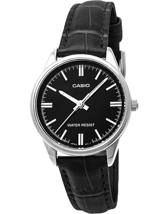 Casio Casio LTP-V005L-1A  LTP-V005L-1A кварцевые женские часы черный циферблат, браслет кожаный — вид спереди