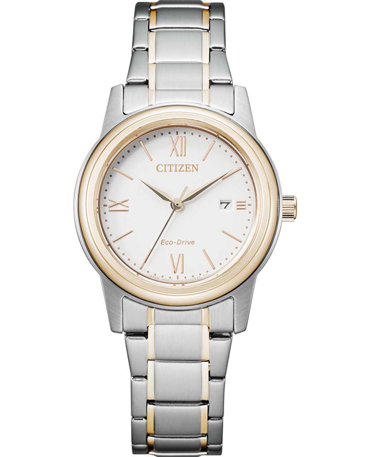 Citizen Citizen Eco-Drive FE1226-82A  FE1226-82A кварцевые женские часы белый циферблат, браслет нержавеющая сталь с pvd-покрытием — вид спереди