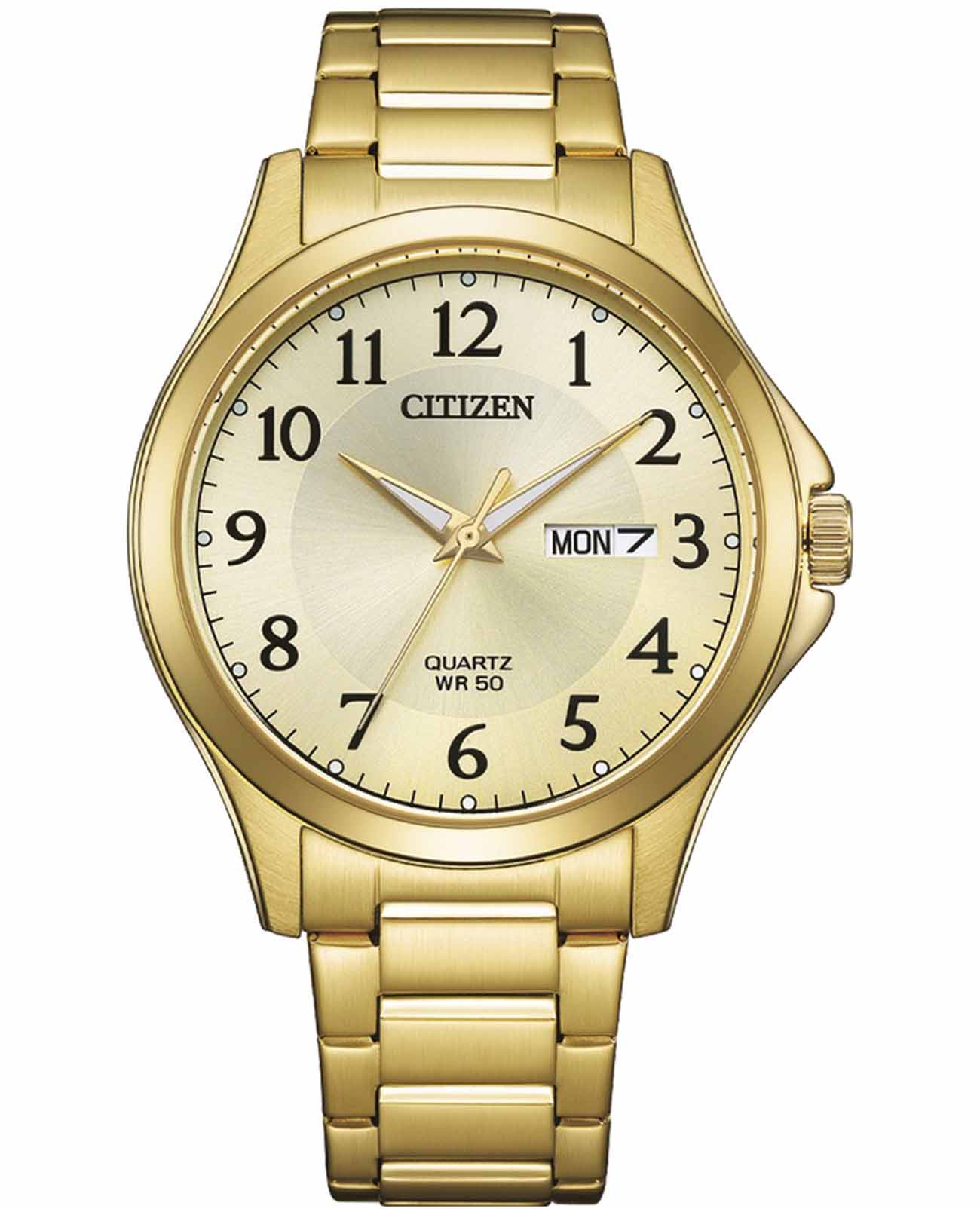 Citizen Citizen Basic BF2028-83P  BF2028-83P кварцевые мужские часы золотой циферблат, браслет нержавеющая сталь с ip-покрытием — вид спереди