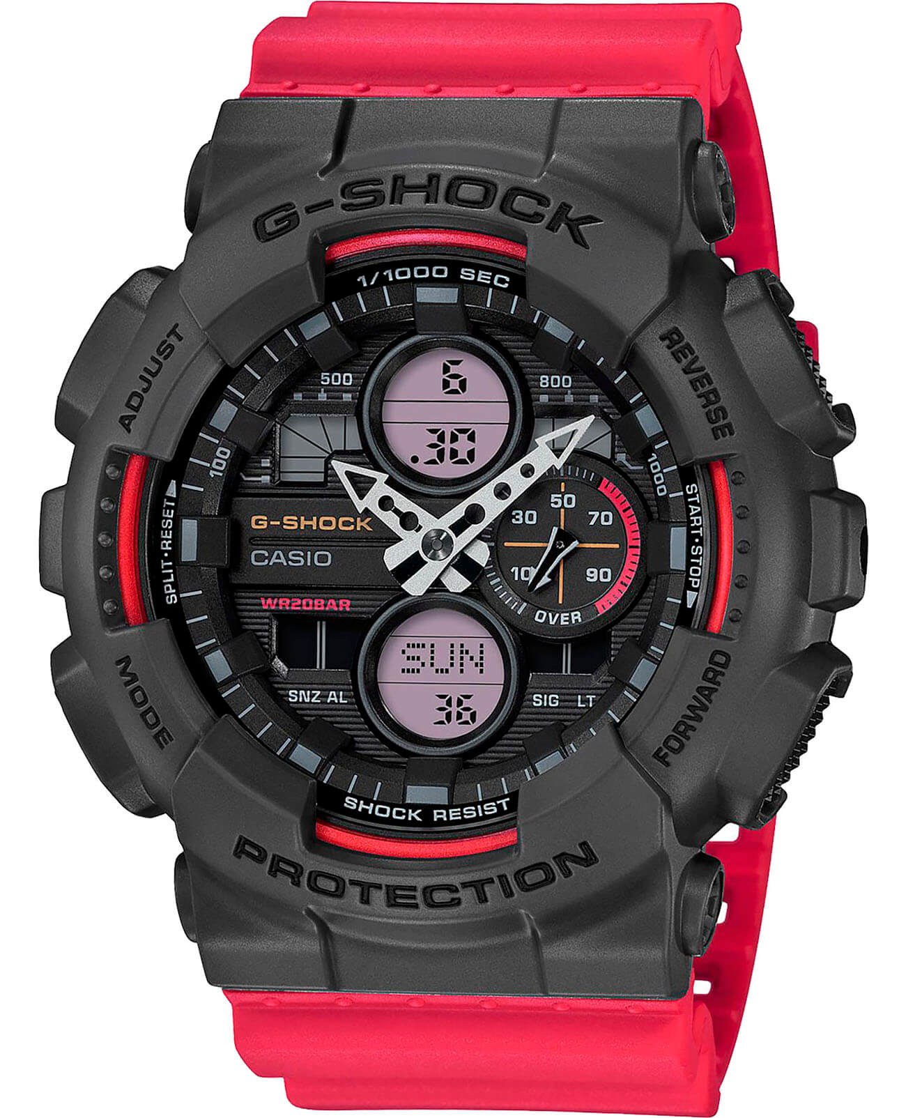 Casio Casio G-Shock GA-140-4A GA GA-140-4A электронные мужские часы черный циферблат, браслет пластик — вид спереди