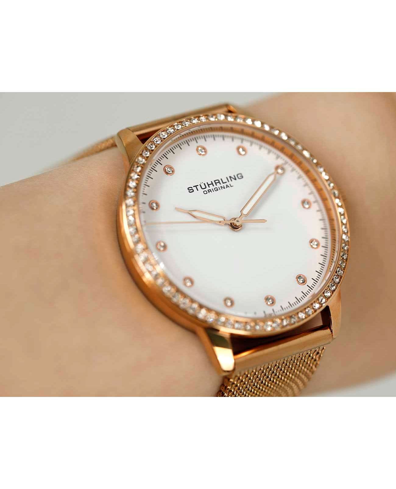 Stuhrling Stuhrling Dorset 3904.4 кварцевые женские часы часы крупный план золотой циферблата