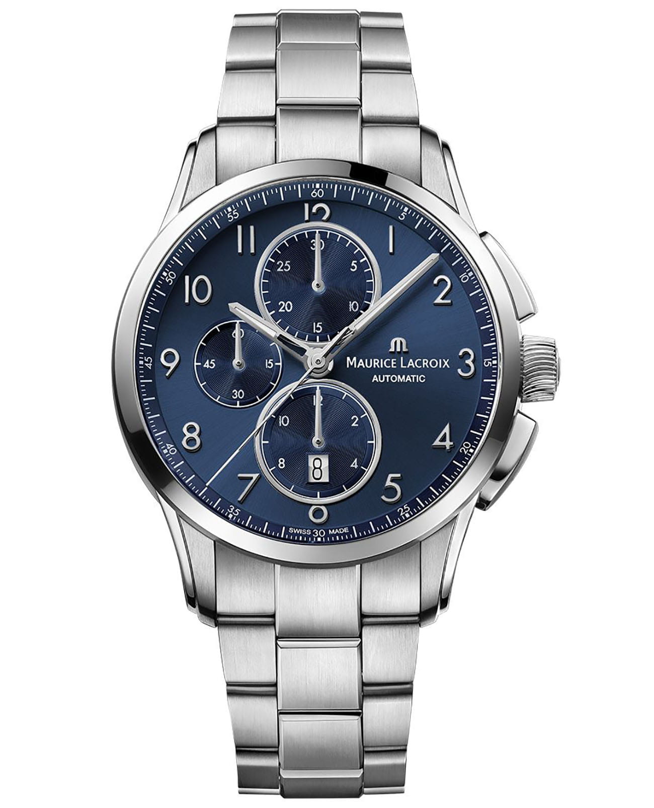 Maurice Lacroix Maurice Lacroix Pontos Chronograph 43mm PT6388-SS002-420-1  PT6388-SS002-420-1 механические мужские часы синий циферблат, браслет нержавеющая сталь — вид спереди