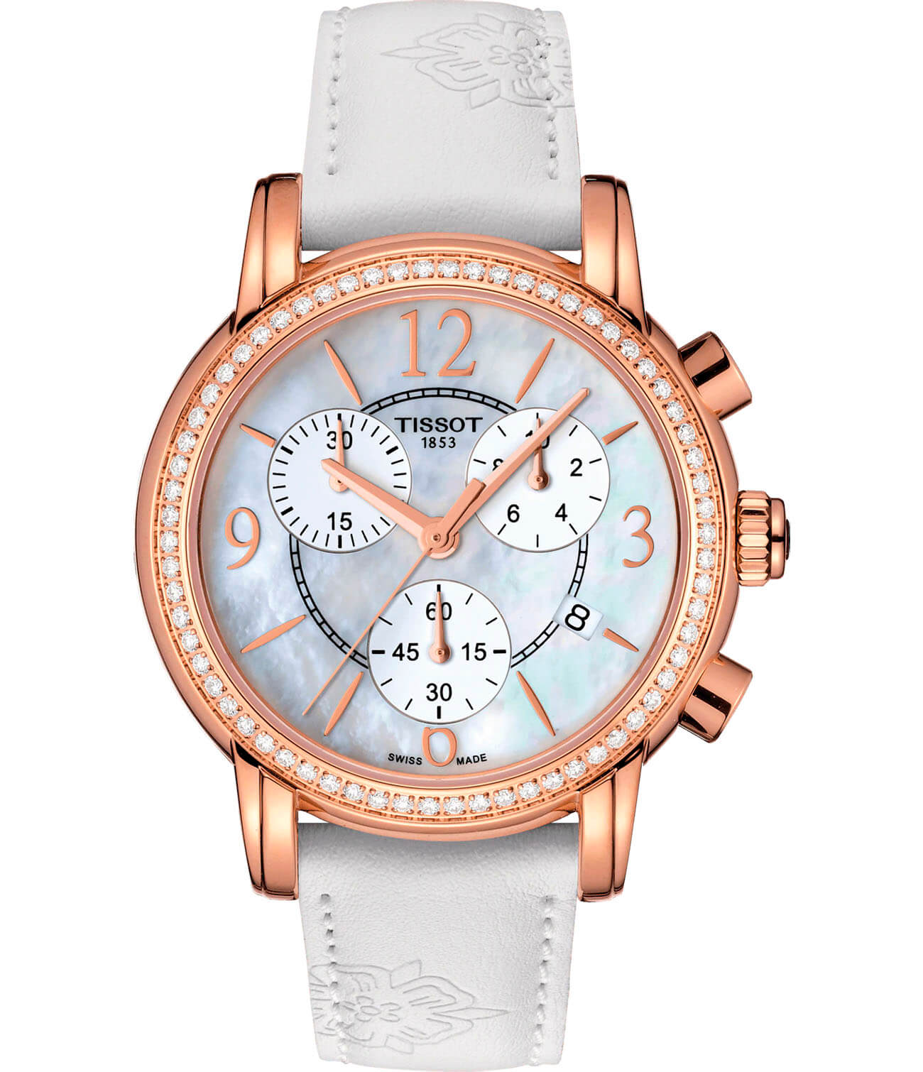 Tissot Tissot Dressport T050.217.67.117.01 Dressport T0502176711701 кварцевые женские часы перламутровый циферблат, браслет кожаный — вид спереди