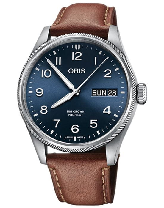 Oris Oris Propilot Big Crown Propilot Big Day Date 01 752 7760 4065-07 5 22 07LC  01 752 7760 4065-07 5 22 07LC механические мужские часы синий циферблат, браслет кожаный — вид спереди