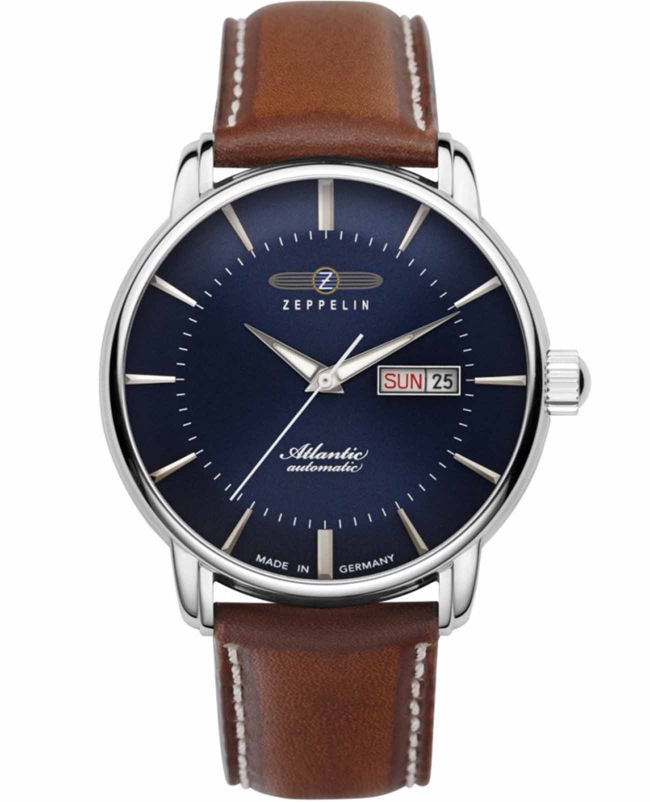Zeppelin Zeppelin Atlantic 84663  84663 механические мужские часы синий циферблат, браслет кожаный — вид спереди