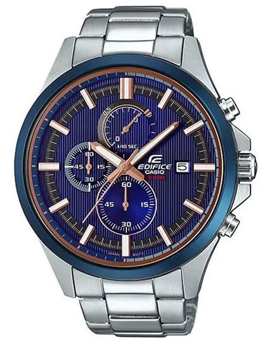 Casio Casio Edifice EFV-520DB-2A EFV EFV-520DB-2A кварцевые мужские часы синий циферблат, браслет нержавеющая сталь — вид спереди