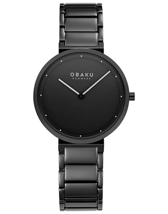 Obaku Obaku Links V258LXBBSB  V258LXBBSB кварцевые женские часы черный циферблат, браслет сталь с ip покрытием — вид спереди
