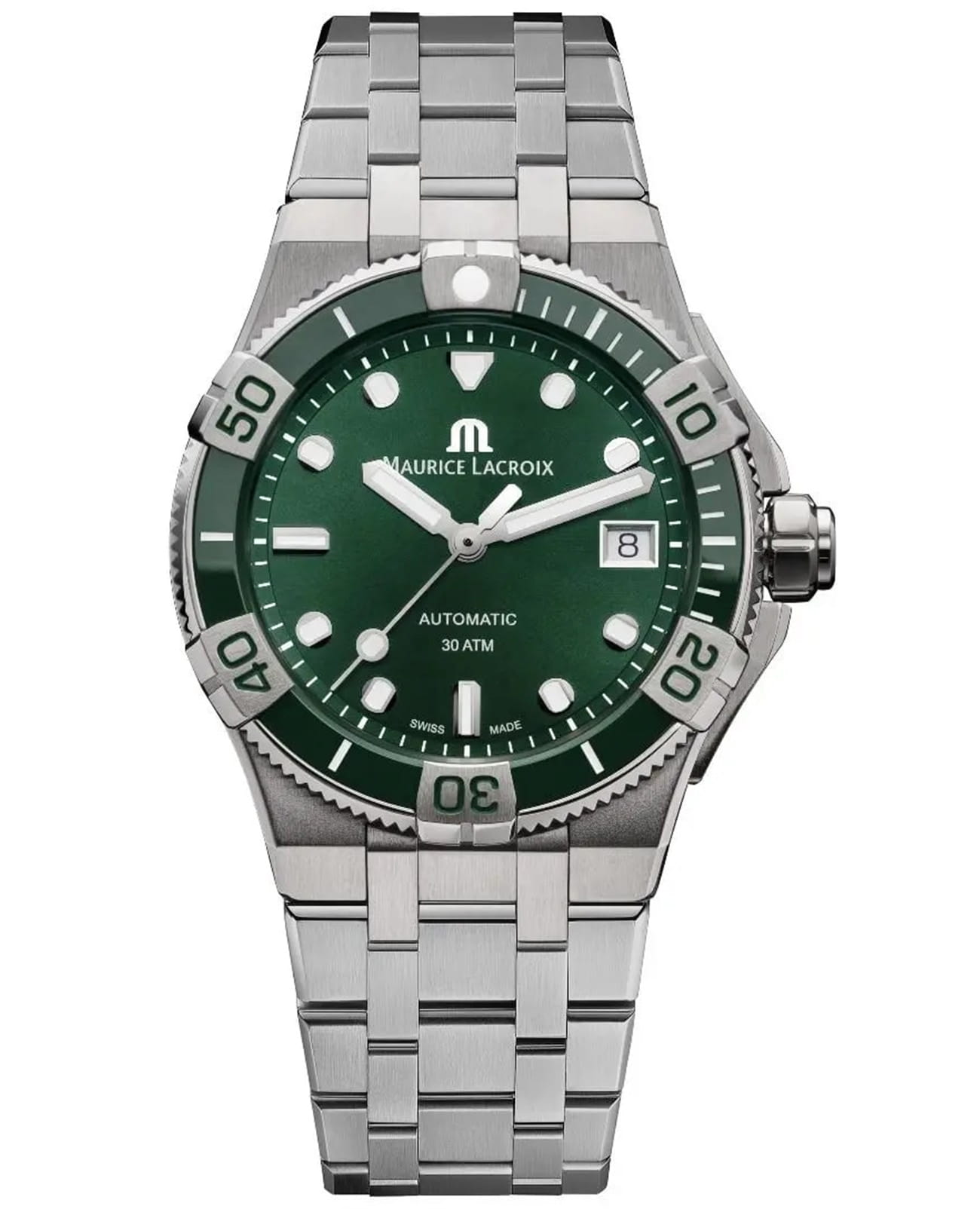 Maurice Lacroix Maurice Lacroix Aikon AI6057-SSL5F-630-D  AI6057-SSL5F-630-D механические женские часы зеленый циферблат, браслет нержавеющая сталь — вид спереди