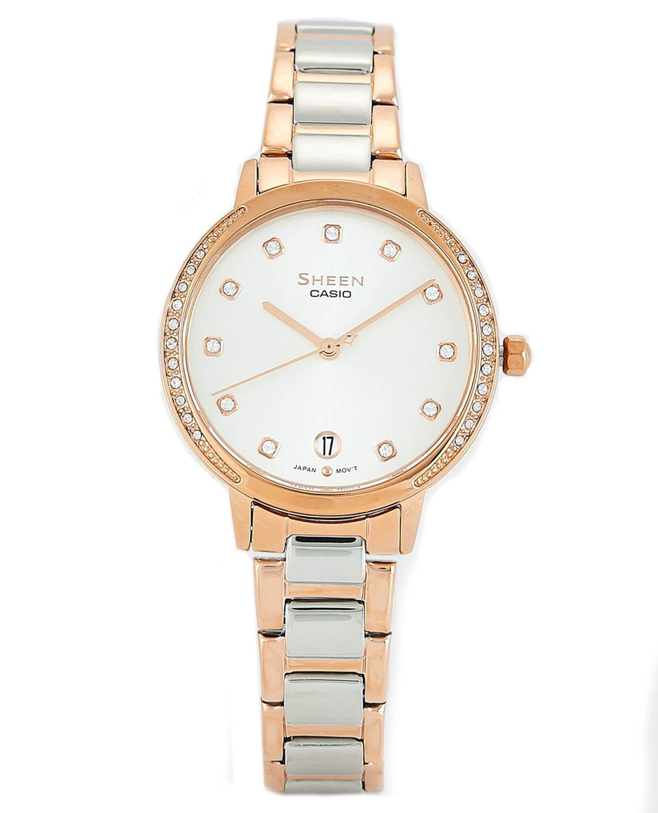 Casio Casio Sheen SHE-4056SPG-7A  SHE-4056SPG-7A кварцевые женские часы белый циферблат, браслет сталь с ip покрытием — вид спереди