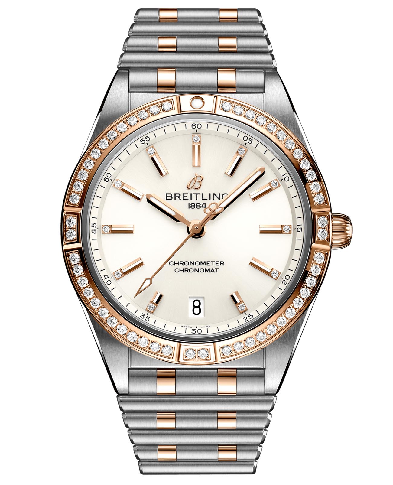 Breitling Breitling Chronomat Automatic 36 U10380591A1U1  U10380591A1U1 механические женские часы белый циферблат, браслет нержавеющая сталь + золото 18к — вид спереди