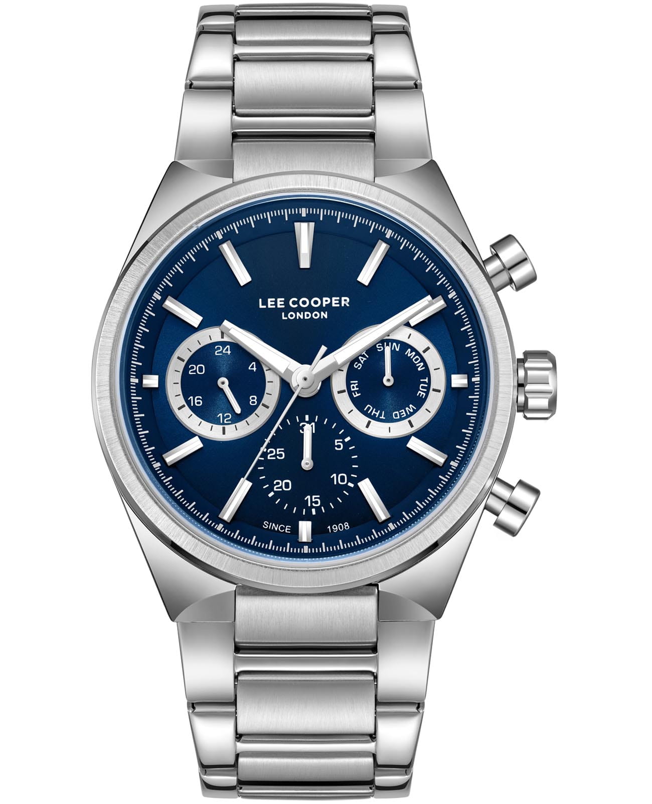 Lee Cooper Lee Cooper LC08174.390  LC08174.390 кварцевые мужские часы синий циферблат, браслет нержавеющая сталь — вид спереди