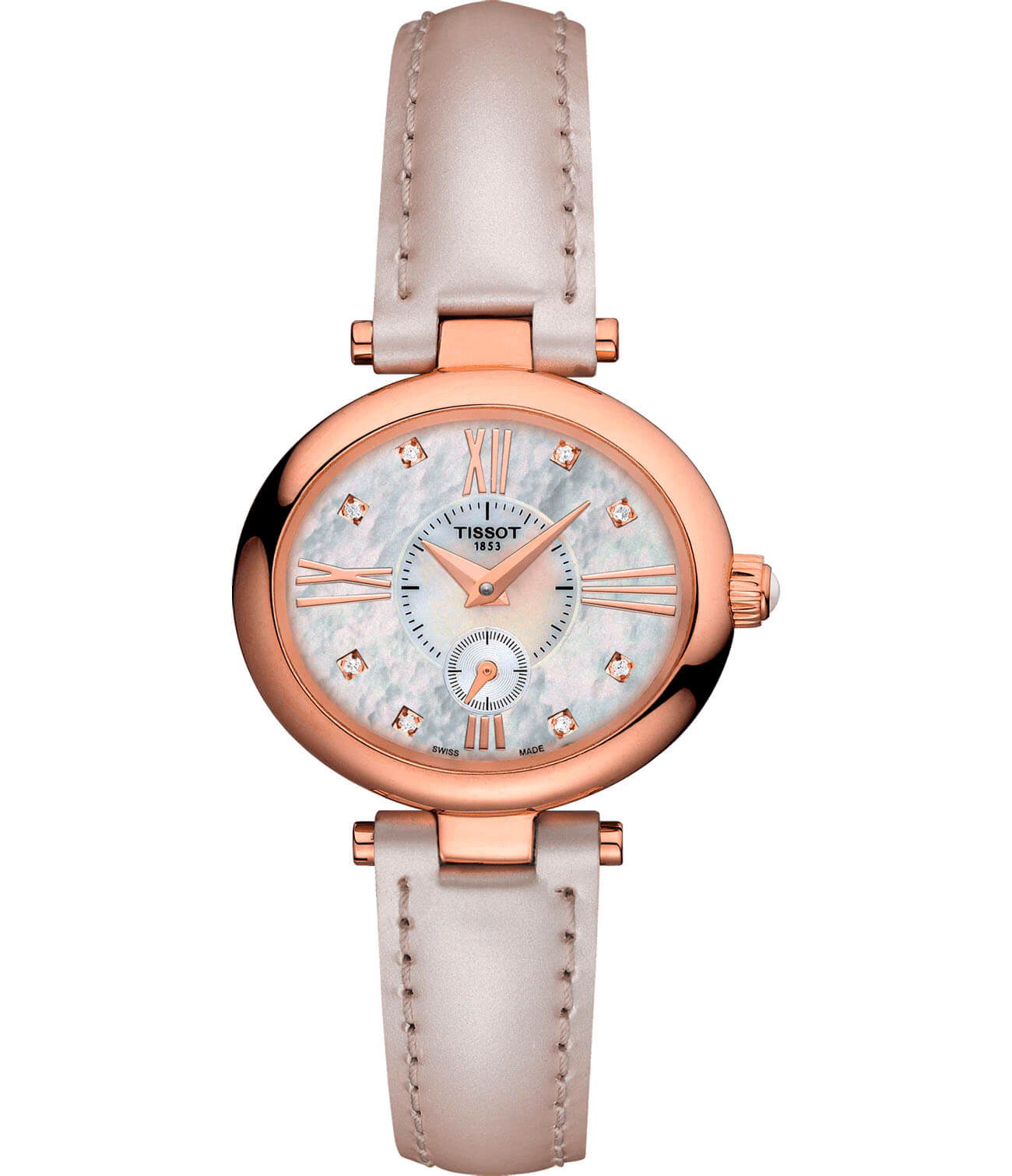 Tissot Tissot Glamorous Lady 18K Gold T917.310.76.116.00  T9173107611600 кварцевые женские часы перламутровый циферблат, браслет кожаный — вид спереди