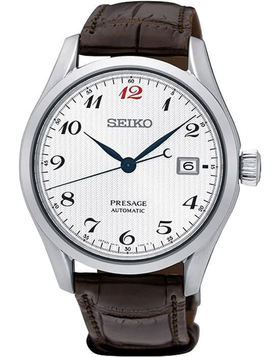Seiko Seiko Presage SPB067J1  SPB067J1 механические мужские часы белый циферблат, браслет кожаный — вид спереди