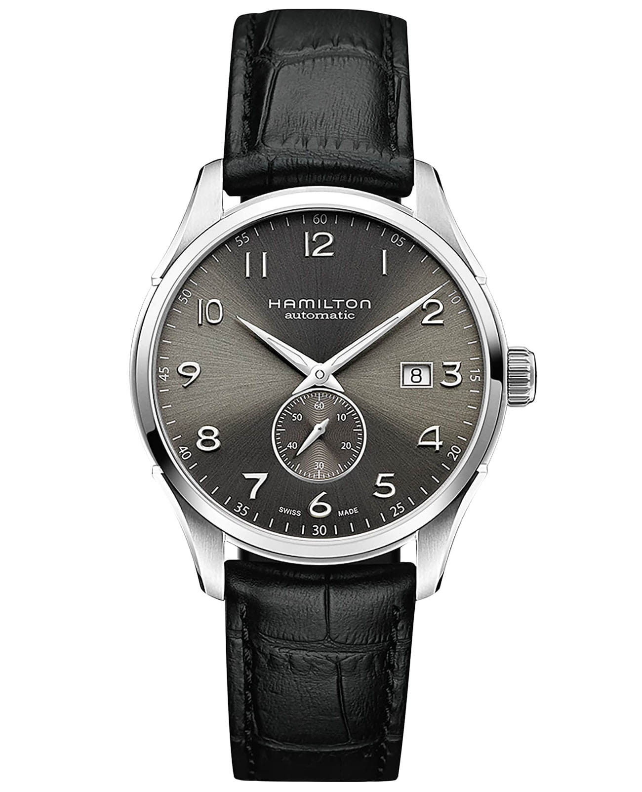 Hamilton Hamilton Jazzmaster Maestro Small Second Auto H42515785  H42515785 механические мужские часы серый циферблат, браслет кожаный — вид спереди