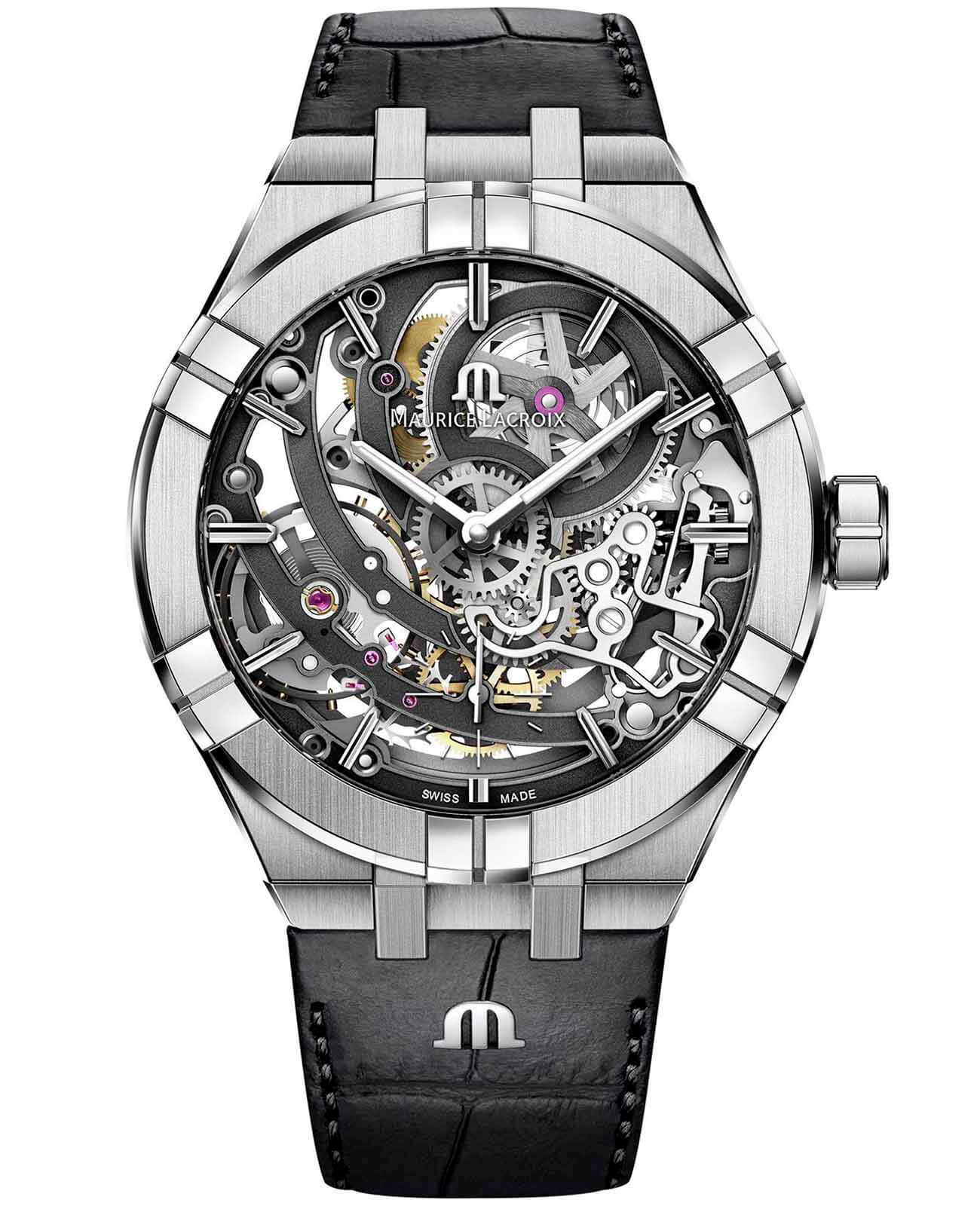 Maurice Lacroix Maurice Lacroix Aikon Automatic AI6028-SS001-030-1  AI6028-SS001-030-1 механические мужские часы цветной циферблат, браслет кожаный — вид спереди