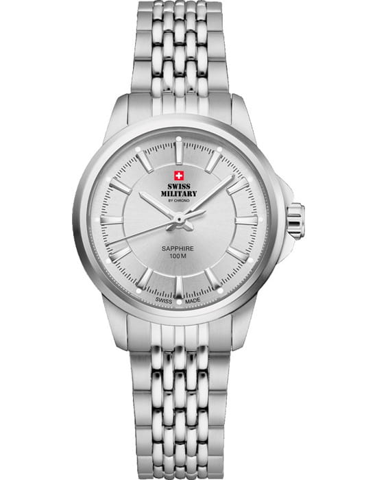 Swiss Military by Chrono Swiss Military by Chrono SM34105.02  SM34105.02 кварцевые женские часы серебристый циферблат, браслет нержавеющая сталь — вид спереди