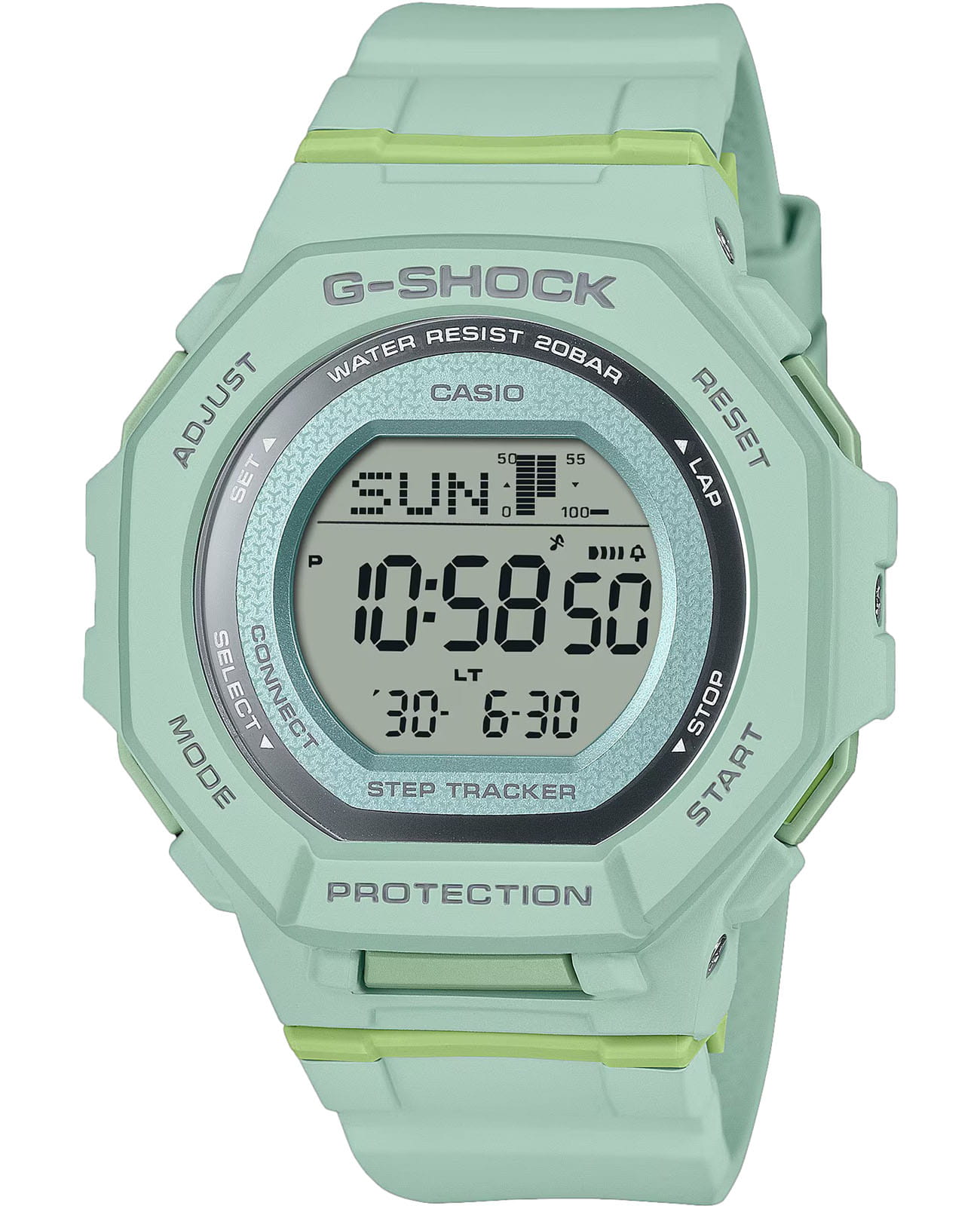 Casio Casio G-Shock GMD-B300-3DR (GMD-B300-3)  GMD-B300-3DR электронные женские часы  циферблат, браслет пластик — вид спереди
