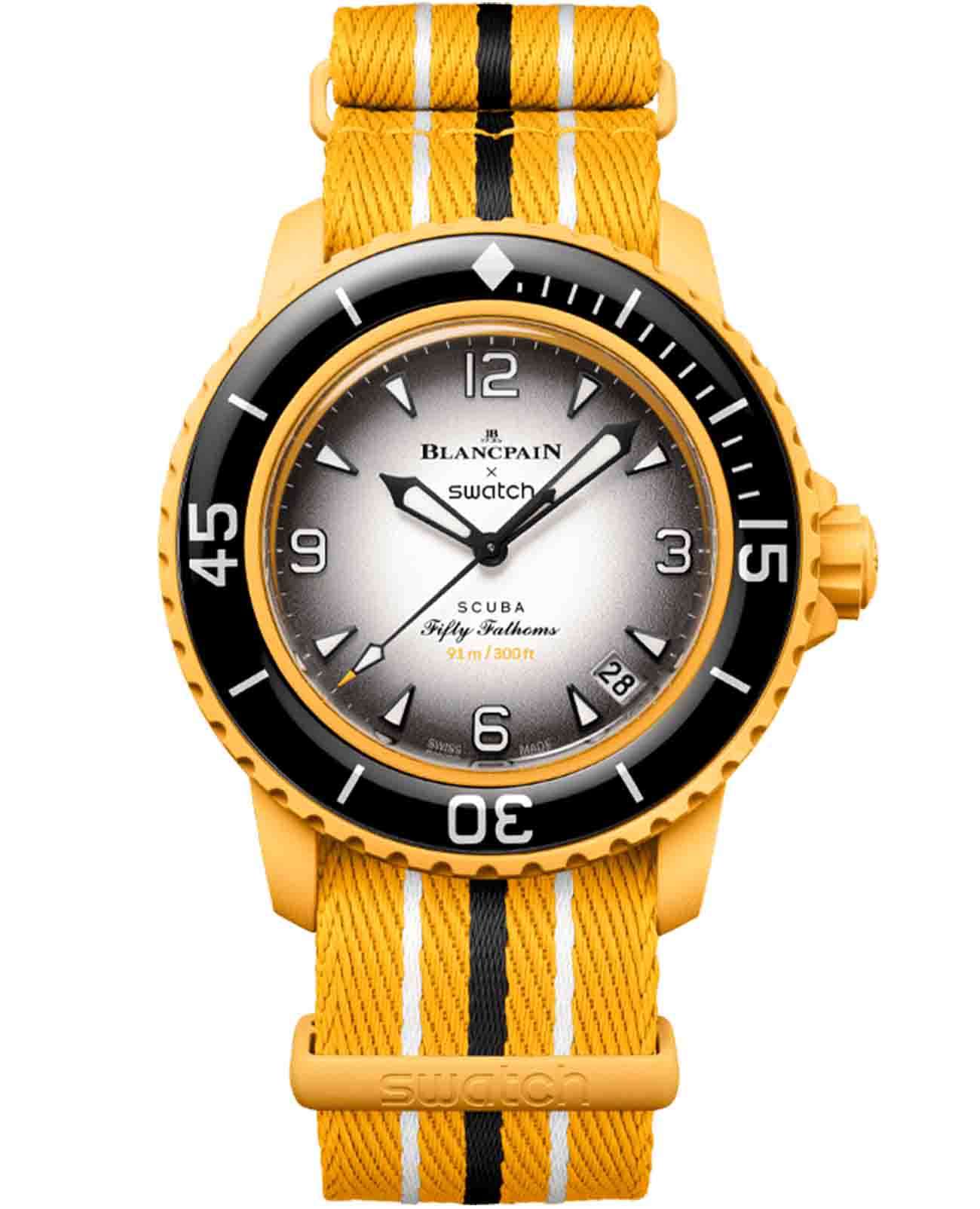 Swatch Swatch x Blancpain Pacific Ocean SO35P100C  SO35P100C механические мужские часы серый циферблат, браслет нейлон — вид спереди