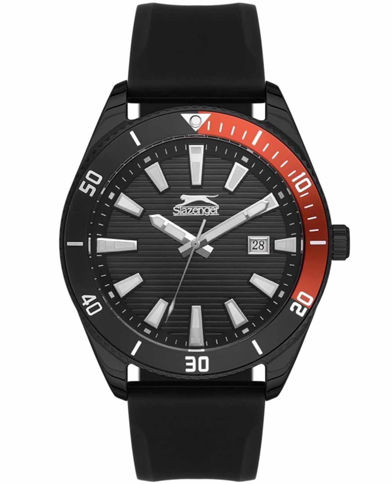 Slazenger Slazenger SL.09.2174.2.01  SL.09.2174.2.01 кварцевые мужские часы черный циферблат, браслет силикон — вид спереди