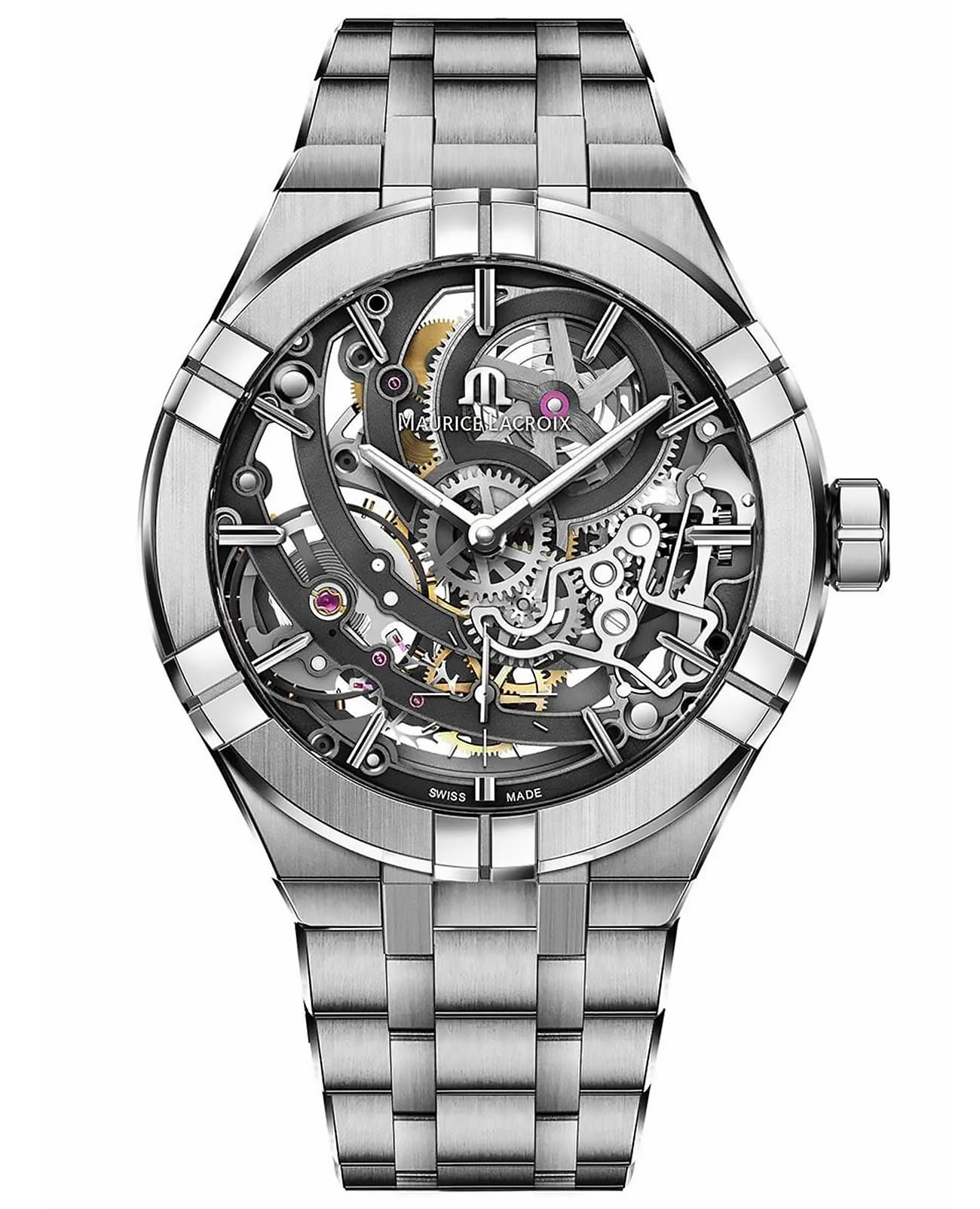 Maurice Lacroix Maurice Lacroix Aikon Automatic Skeleton AI6028-SS002-030-1  AI6028-SS002-030-1 механические мужские часы  циферблат, браслет нержавеющая сталь — вид спереди