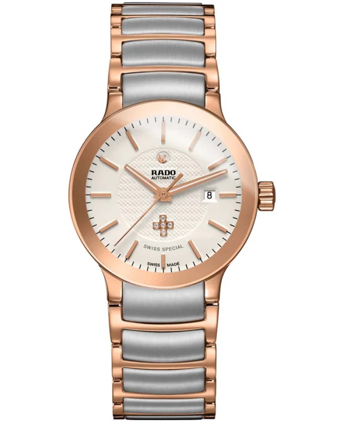 Rado Rado Centrix R30183703 Automatic R30183703 механические женские часы шампань циферблат, браслет сталь + pvd + керамика — вид спереди