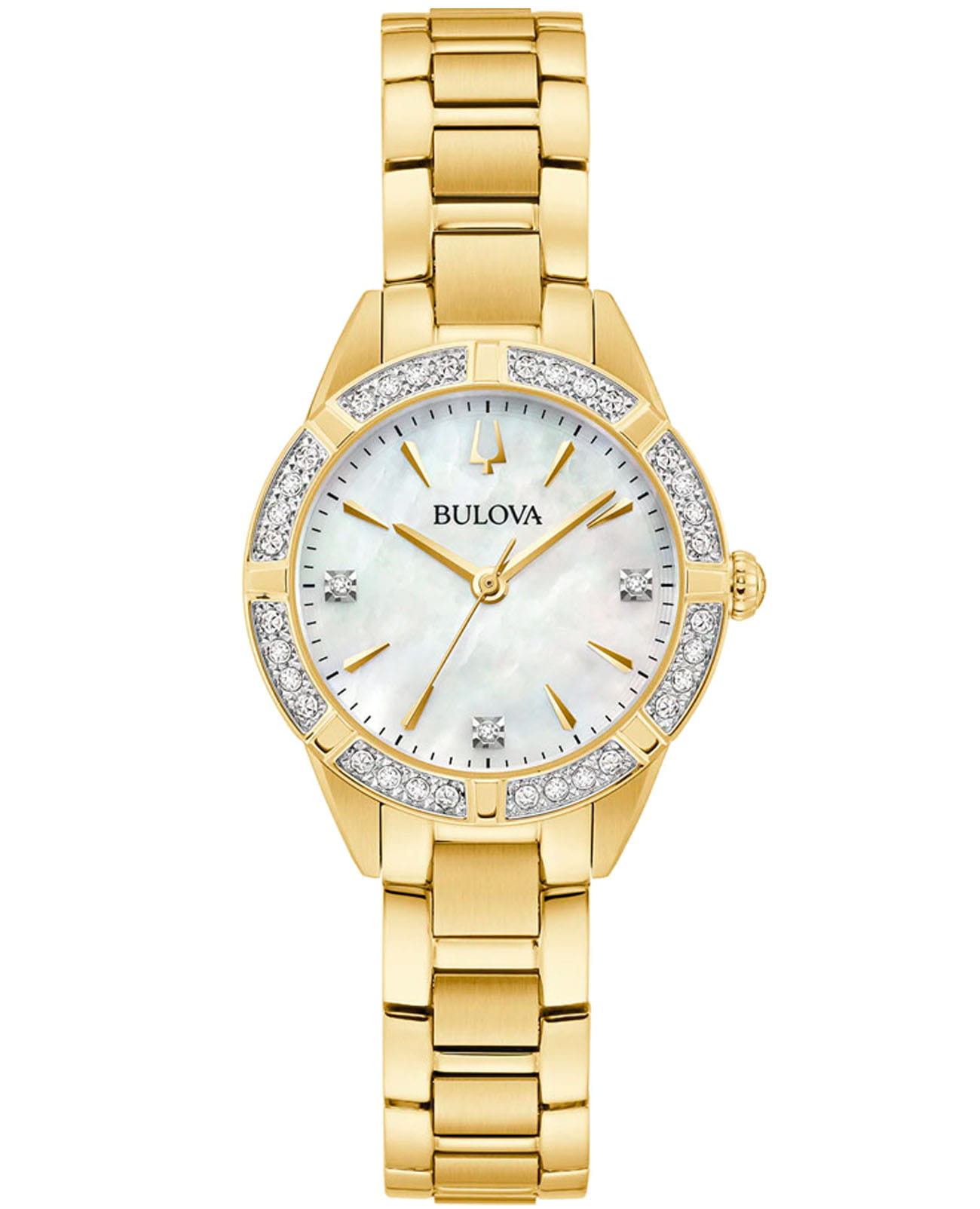 Bulova Bulova Sutton 98R297  98R297 кварцевые женские часы перламутровый циферблат, браслет нержавеющая сталь с ip-покрытием — вид спереди