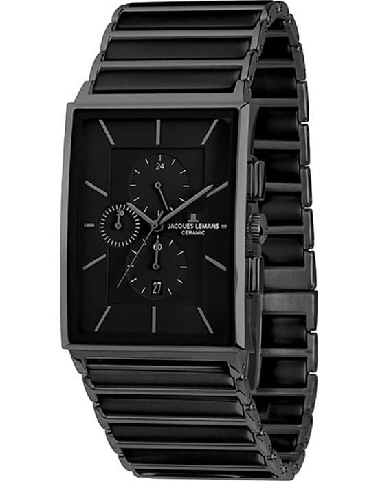 Jacques Lemans Jacques Lemans 1-1817D  1-1817D кварцевые мужские часы черный циферблат, браслет сталь + ip + керамика — вид спереди