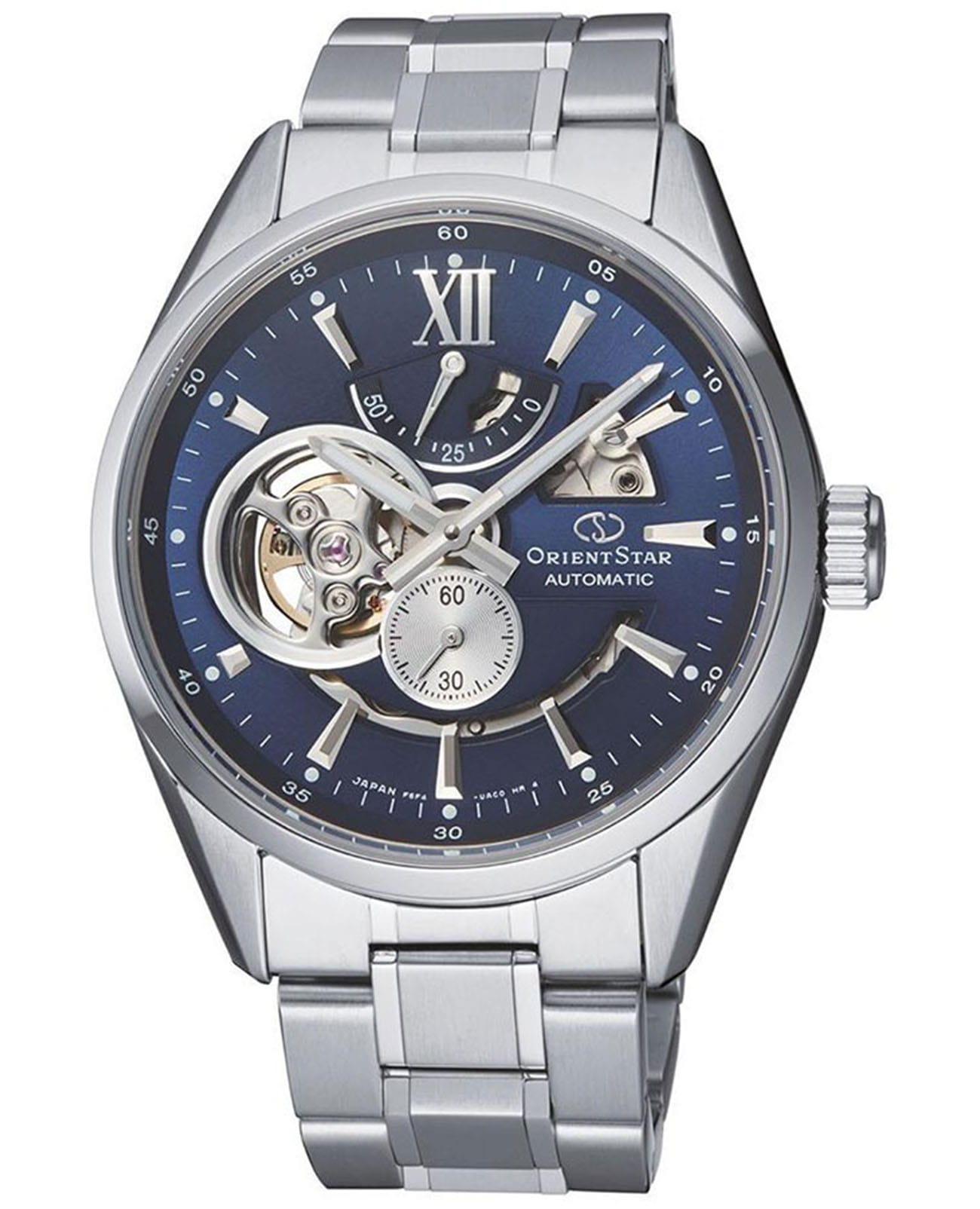 Orient Orient Star RE-AV0003L (RK-AV0003L)  RE-AV0003L механические мужские часы синий циферблат, браслет нержавеющая сталь — вид спереди